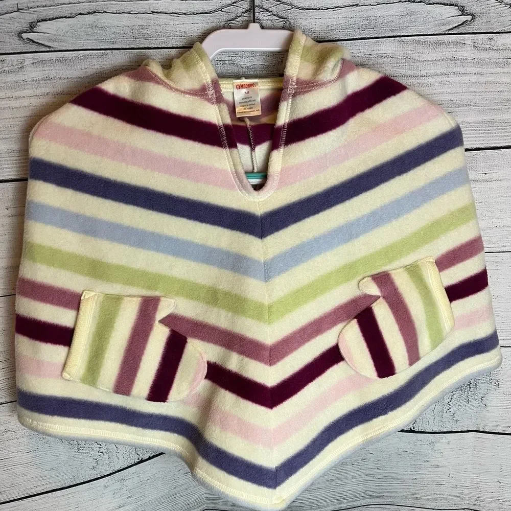 Gymboree Girls Fleece Poncho Cape Cream with Multicolored Stripes in Size 7-8